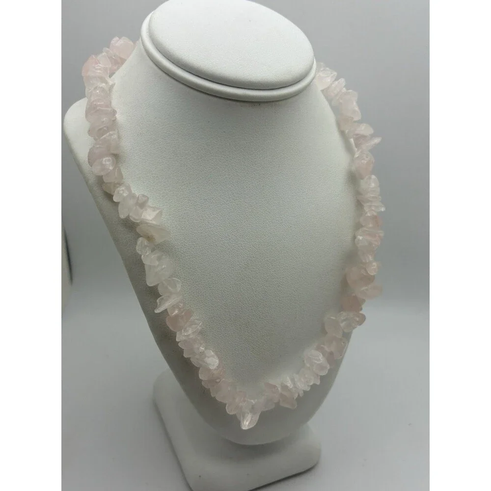 Rose Quartz?? Gemstone Nugget & Chip Necklace 13” White Light Pink